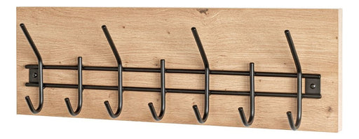 Wandgarderobe mit 7 Haken in Eiche hell mit schwarzen Akzenten – Ansicht 1