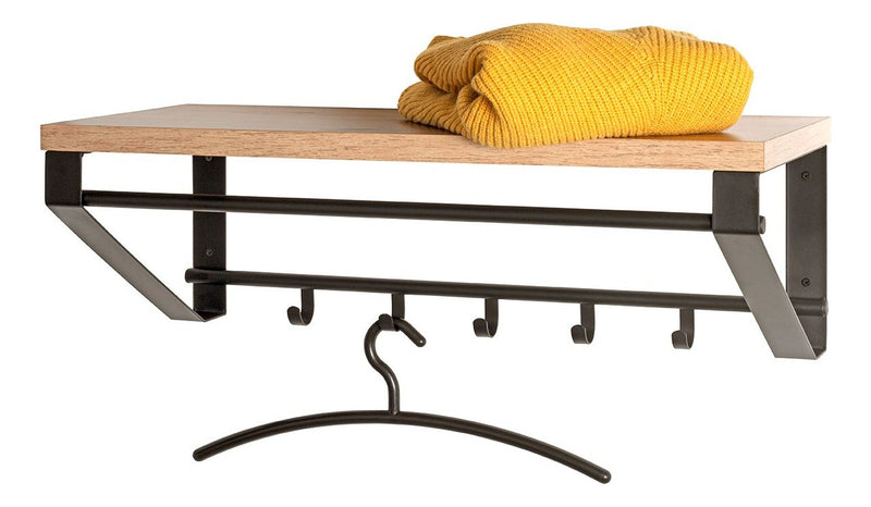 Haku Wandgarderobe mit 5 Haken und Ablage, Eiche hell mit Schwarz