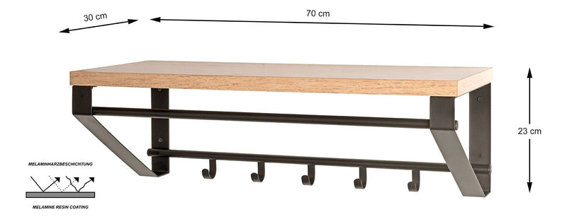 Haku Wandgarderobe mit 5 Haken und Ablage, Eiche hell mit Schwarz