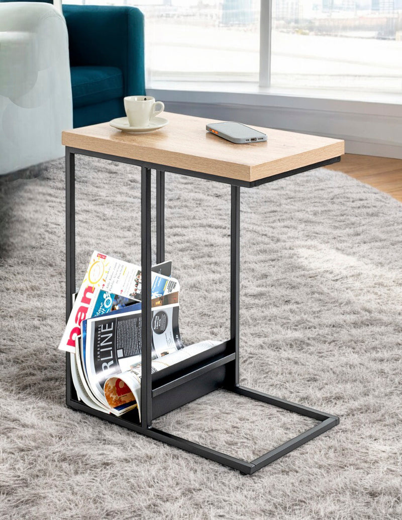 Haku Beistelltisch Eiche-Dekor mit Zeitungsablage, Stahlrohr schwarz