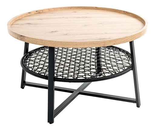 Couchtisch rund, Eiche-Dekor mit Rattan-Optik-Ablage, Ø75 cm – Ansicht 1