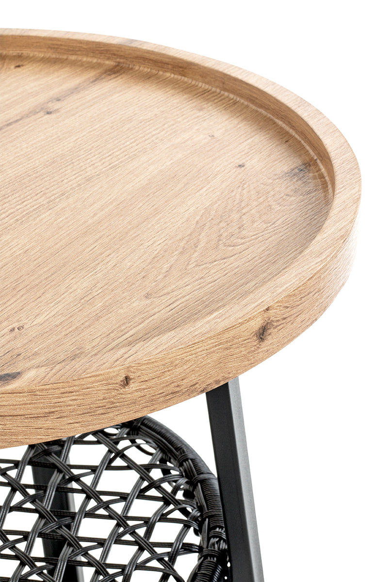 Haku Beistelltisch rund mit Ablage in Eiche-Dekor und Rattan-Optik