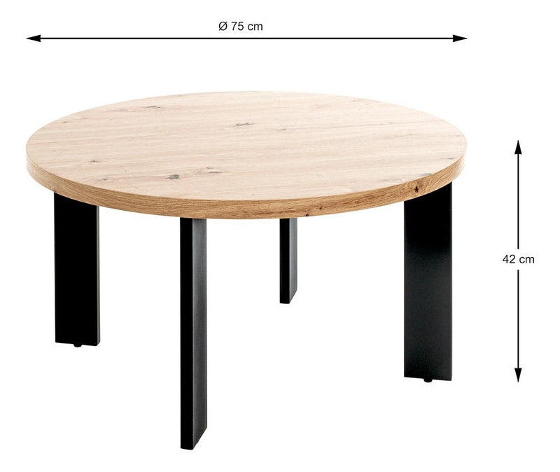 Haku Couchtisch rund, Eiche-Dekor mit schwarzem Stahlrohrgestell