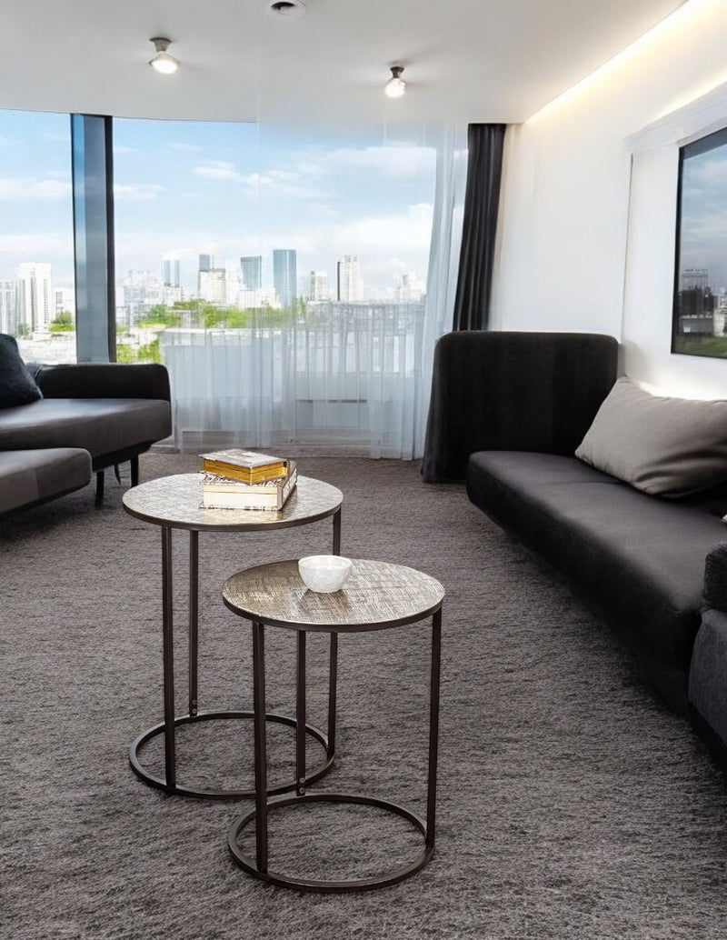 Haku Beistelltisch rund aus Metall, Silber-Schwarz, modernes Design