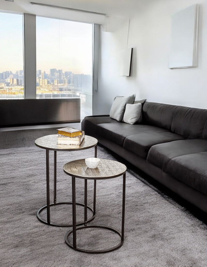 Haku Beistelltisch rund aus Metall, Silber-Schwarz, modernes Design