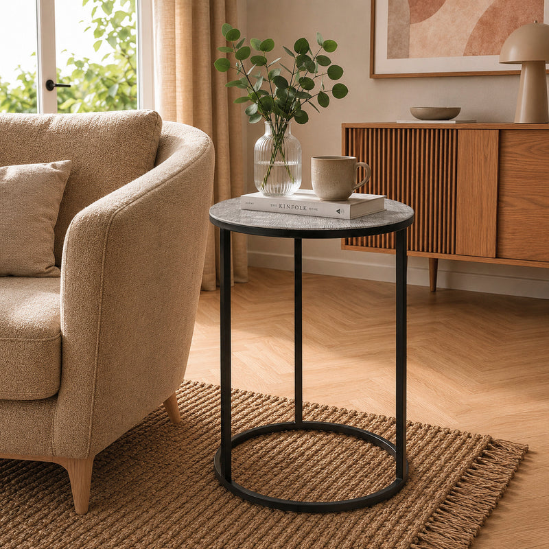 Haku Beistelltisch rund aus Metall, Silber-Schwarz, modernes Design