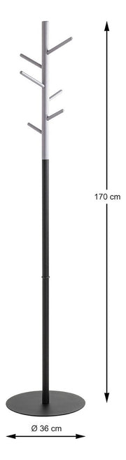 Garderobenständer mit 6 Haken, Massivholz und Stahlrohr, grau-schwarz – Ansicht 6