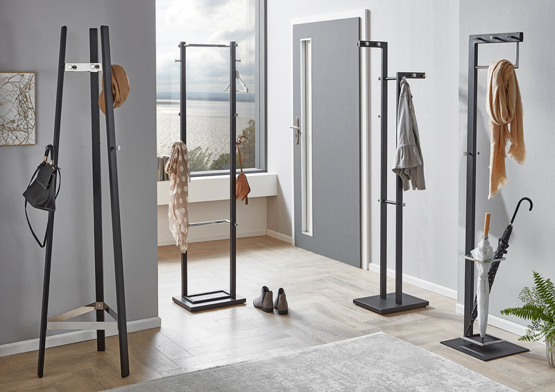 Haku Garderobenständer mit 10 Haken und Schirmhalterung, Schwarz-Chrom