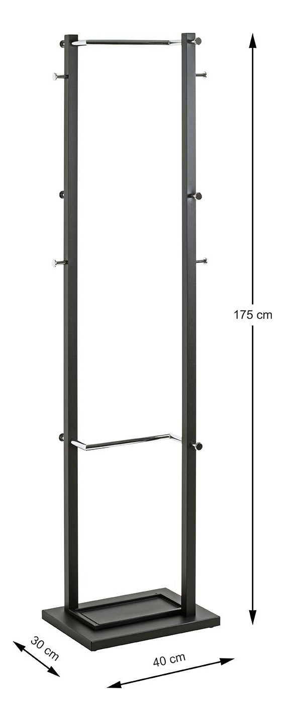 Haku Garderobenständer mit 10 Haken und Schirmhalterung, Schwarz-Chrom