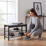 Schuhbank mit gepolstertem Sitz für 6 Paar Schuhe, schwarz-grau – Ansicht 2