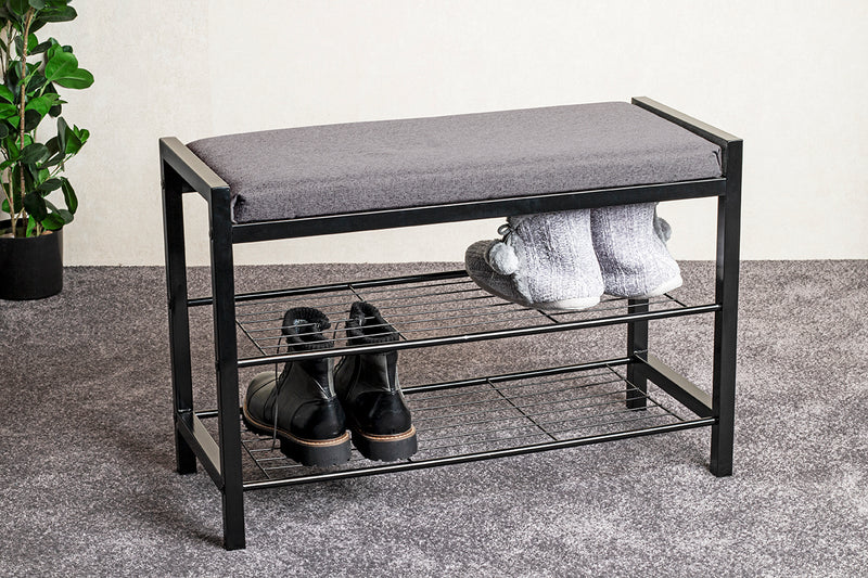 Schuhbank mit gepolstertem Sitz für 6 Paar Schuhe, schwarz-grau – Ansicht 6