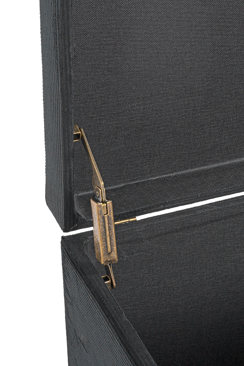 Sitztruhe aus Cord in Schwarz mit gepolstertem Klappdeckel – Ansicht 3