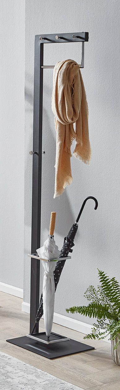 Haku Garderobenständer mit 8 Haken und Schirmhalter, schwarz-chrom