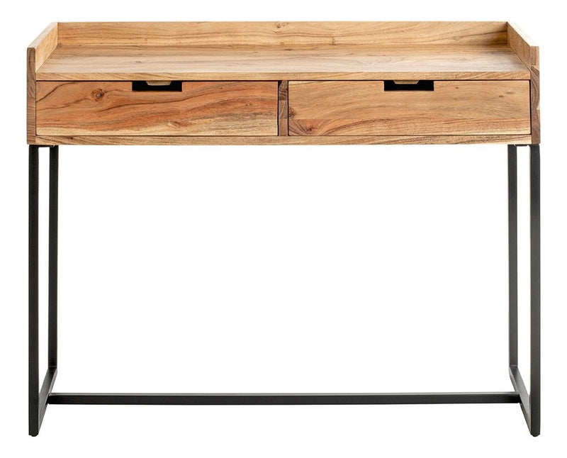 Haku Konsolentisch Akazie mit schwarzem Stahlrohrgestell, 2 Schubladen