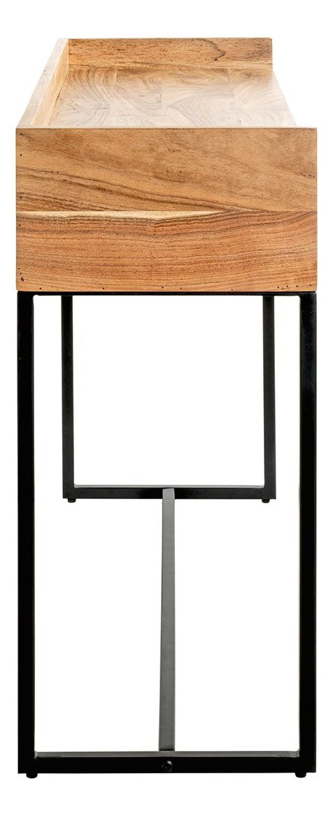 Haku Konsolentisch Akazie mit schwarzem Stahlrohrgestell, 2 Schubladen