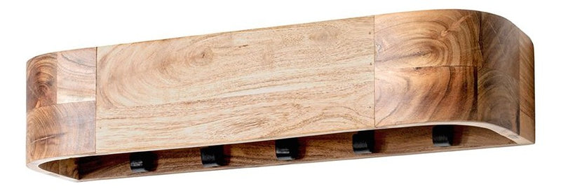 Haku Wandgarderobe aus Akazie massiv mit 5 Garderobenhaken schwarz
