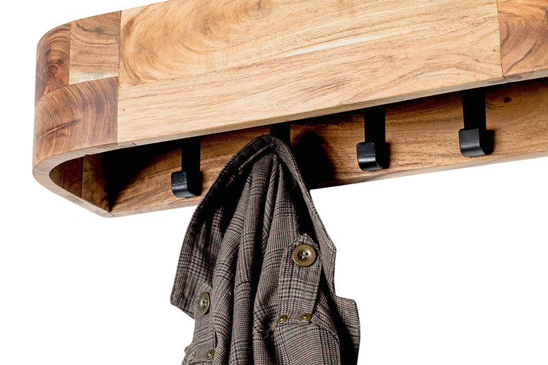Haku Wandgarderobe aus Akazie massiv mit 5 Garderobenhaken schwarz