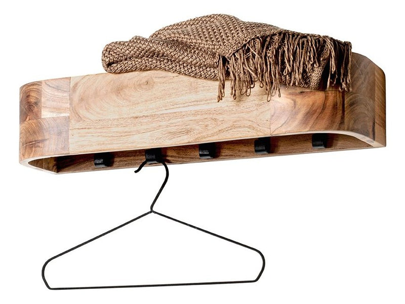 Haku Wandgarderobe aus Akazie massiv mit 5 Garderobenhaken schwarz