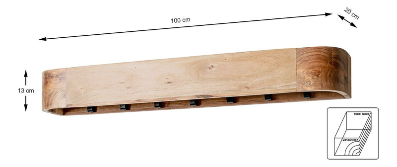 Haku Wandgarderobe Akazie Massivholz mit 7 Metallhaken schwarz