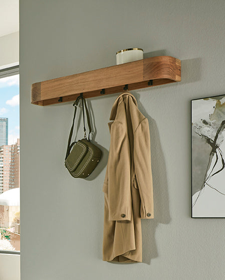 Haku Wandgarderobe Akazie Massivholz mit 7 Metallhaken schwarz