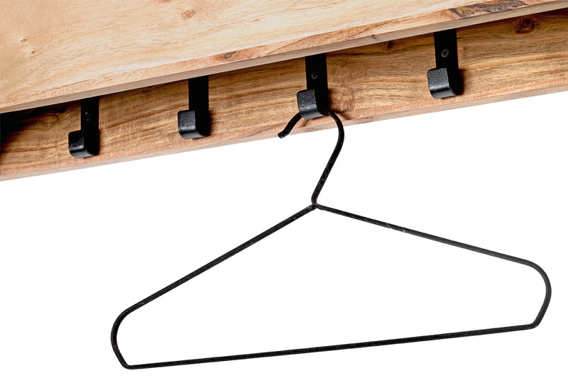 Haku Wandgarderobe Akazie Massivholz mit 7 Metallhaken schwarz