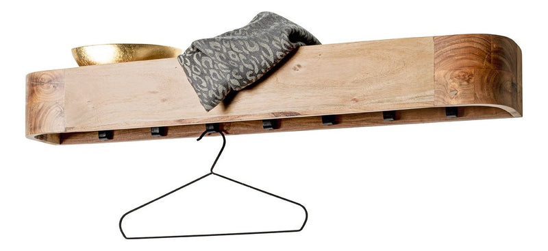 Haku Wandgarderobe Akazie Massivholz mit 7 Metallhaken schwarz