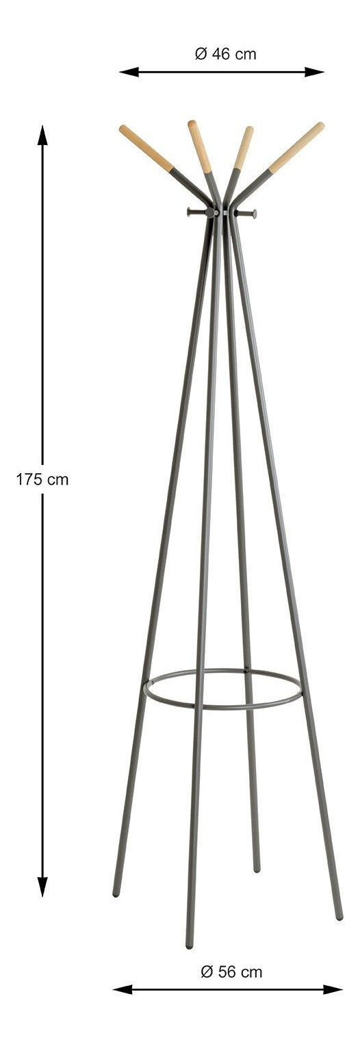 Haku Garderobenständer mit 8 Haken aus Stahl und Massivholz, grau-natur