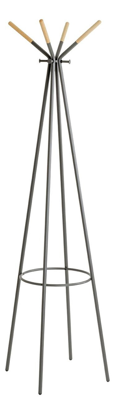 Garderobenständer mit 8 Haken aus Stahl und Massivholz, grau-natur – Ansicht 1