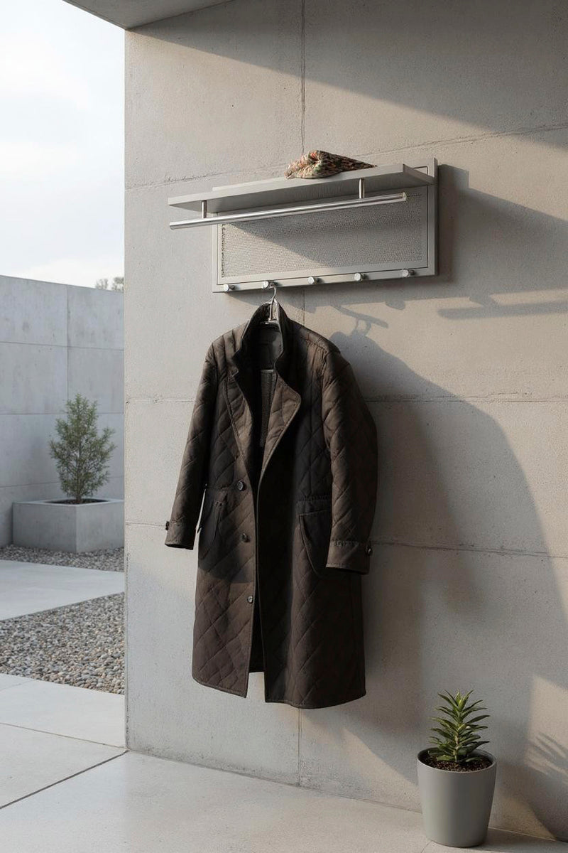 Wandgarderobe mit 5 Haken und Garderobenstange, grau-chrom – Ansicht 2