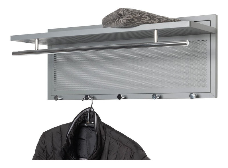 Wandgarderobe mit 5 Haken und Garderobenstange, grau-chrom – Ansicht 3
