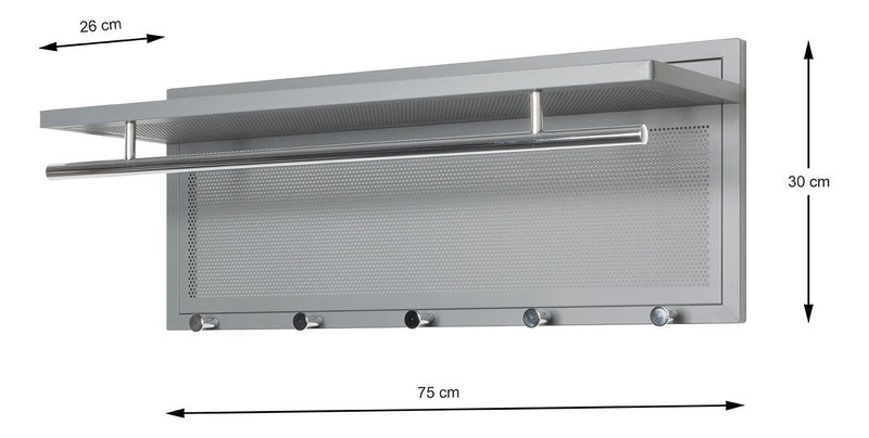 Wandgarderobe mit 5 Haken und Garderobenstange, grau-chrom – Ansicht 6