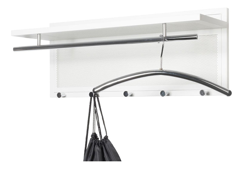 Wandgarderobe mit 5 Haken und Ablage, Stahlrohr weiß-chrom – Ansicht 3
