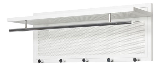 Wandgarderobe mit 5 Haken und Ablage, Stahlrohr weiß-chrom – Ansicht 1