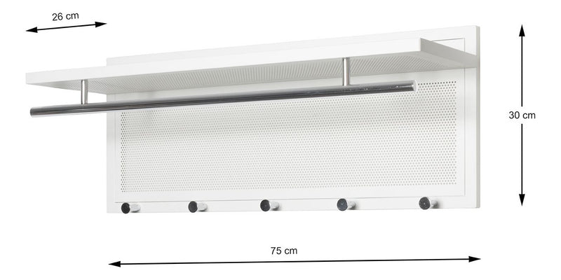 Wandgarderobe mit 5 Haken und Ablage, Stahlrohr weiß-chrom – Ansicht 7