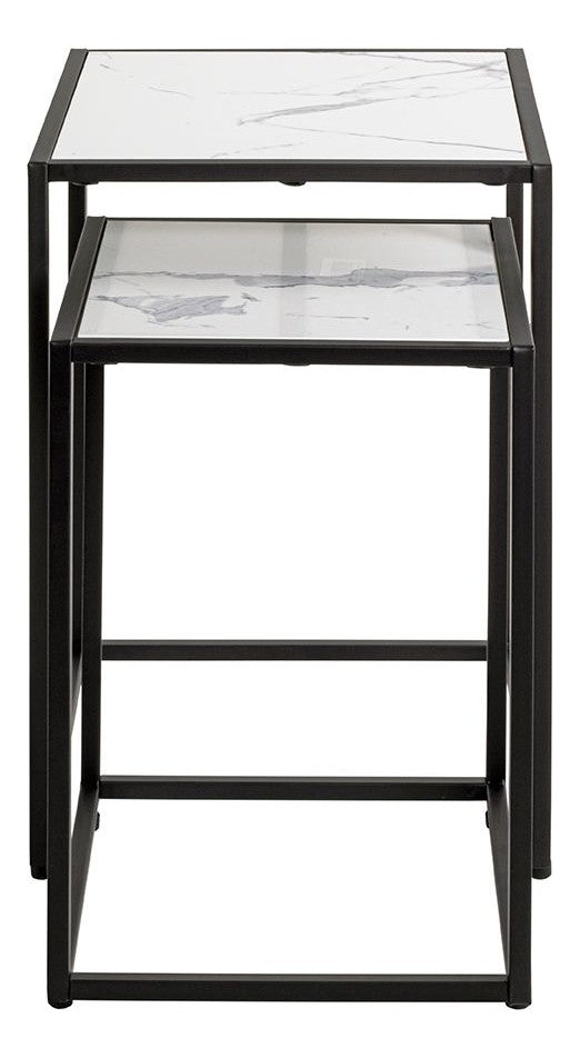 Haku Beistelltisch 2er Set, Kunstmarmor weiß mit Stahlgestell schwarz