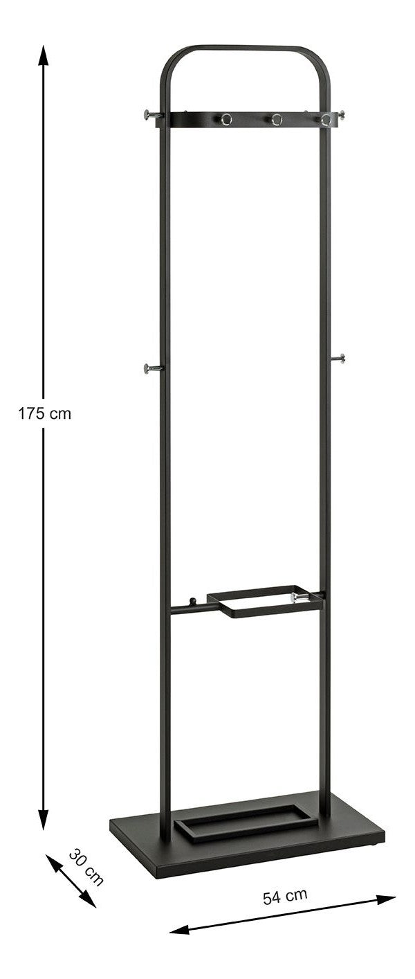 Haku Garderobenständer aus Stahlrohr, schwarz mit 10 Chrom-Haken