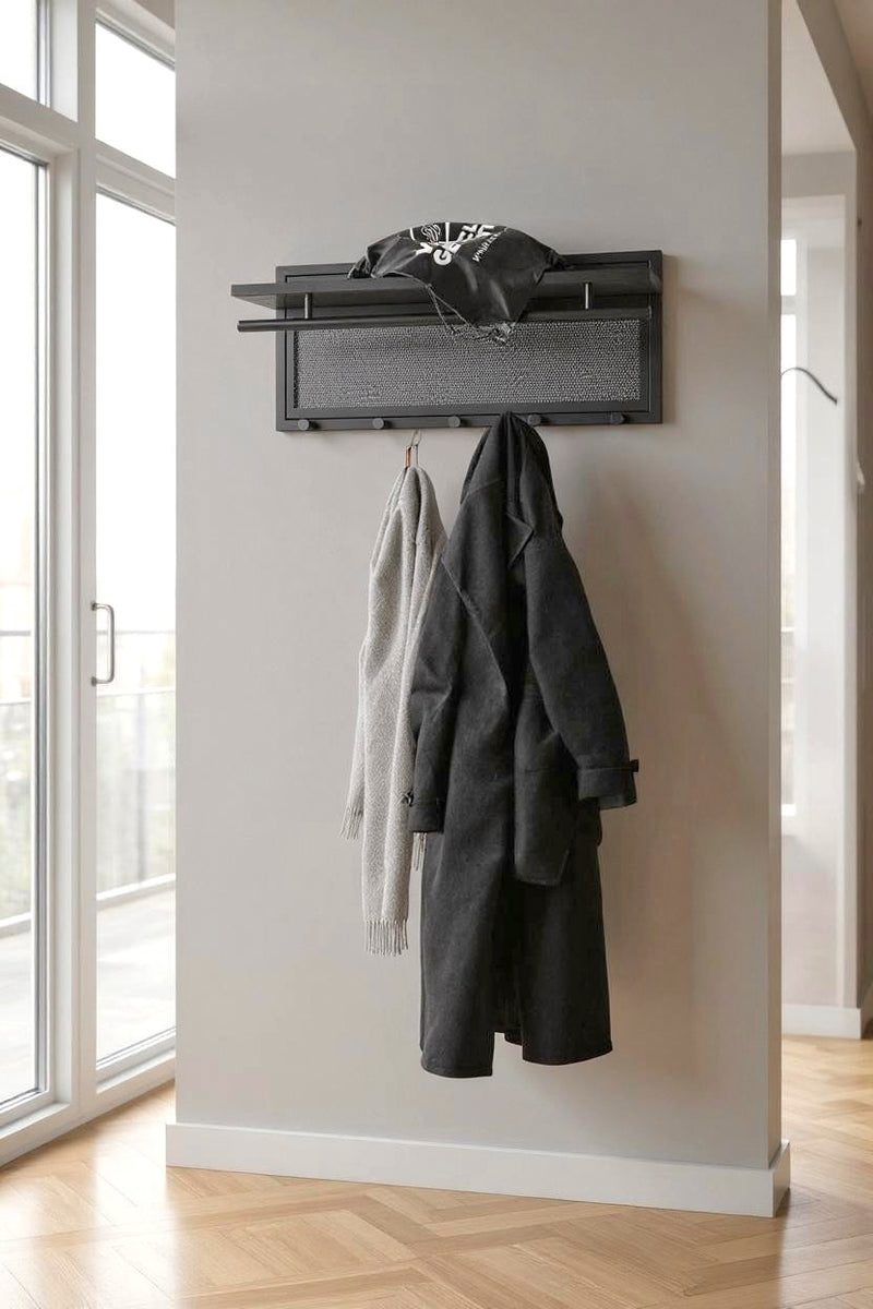 Wandgarderobe aus Stahlrohr mit 5 Haken, schwarz pulverbeschichtet – Ansicht 2