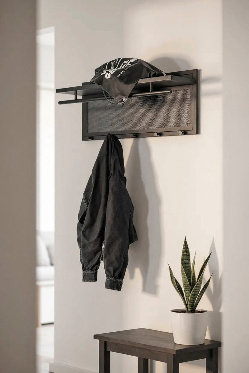 Wandgarderobe aus Stahlrohr mit 5 Haken, schwarz pulverbeschichtet – Ansicht 3