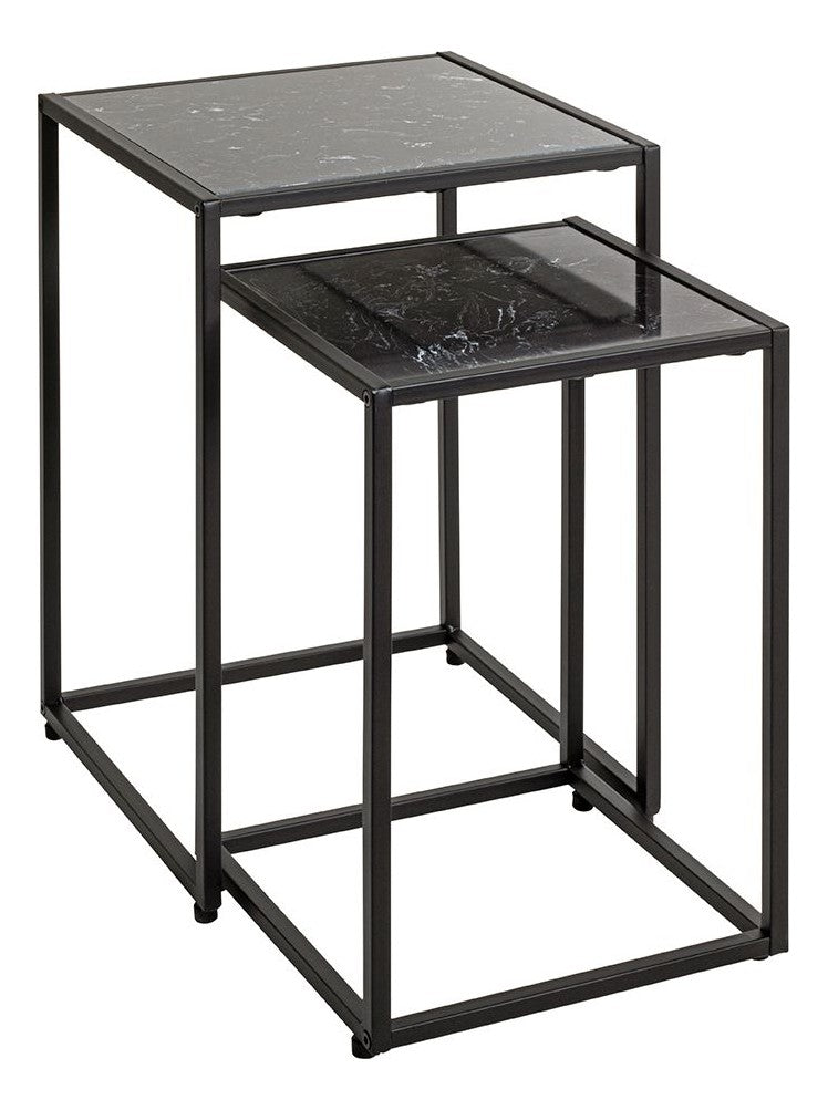 Haku Beistelltisch 2er Set, Kunstmarmor schwarz im Art-Deco-Stil