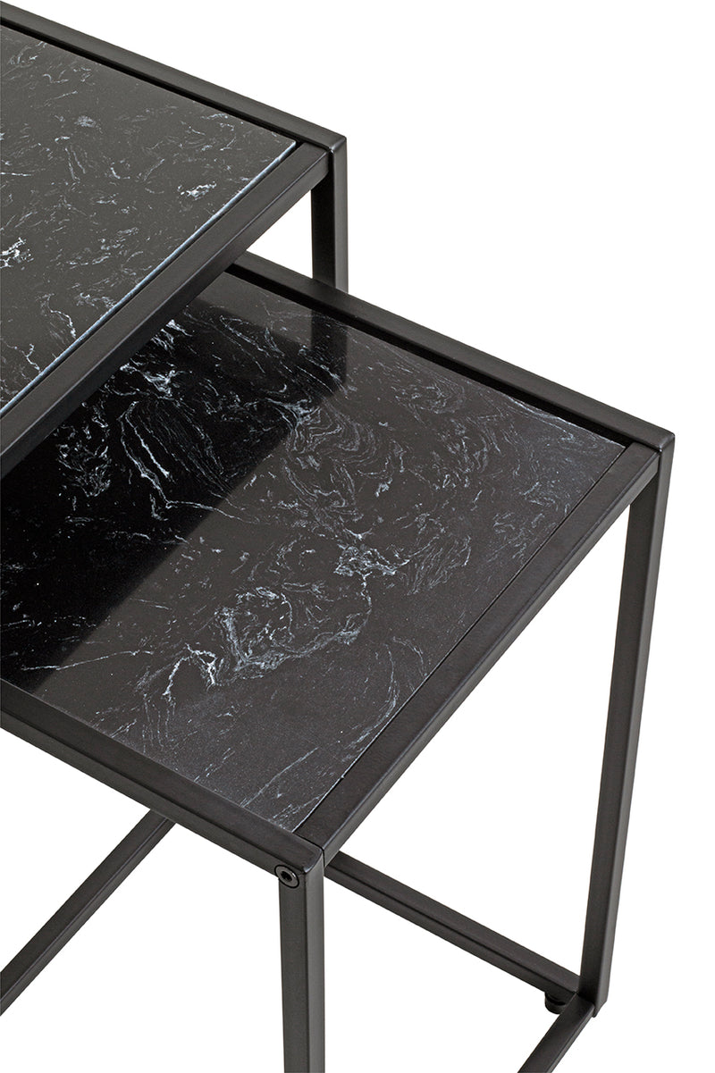 Haku Beistelltisch 2er Set, Kunstmarmor schwarz im Art-Deco-Stil