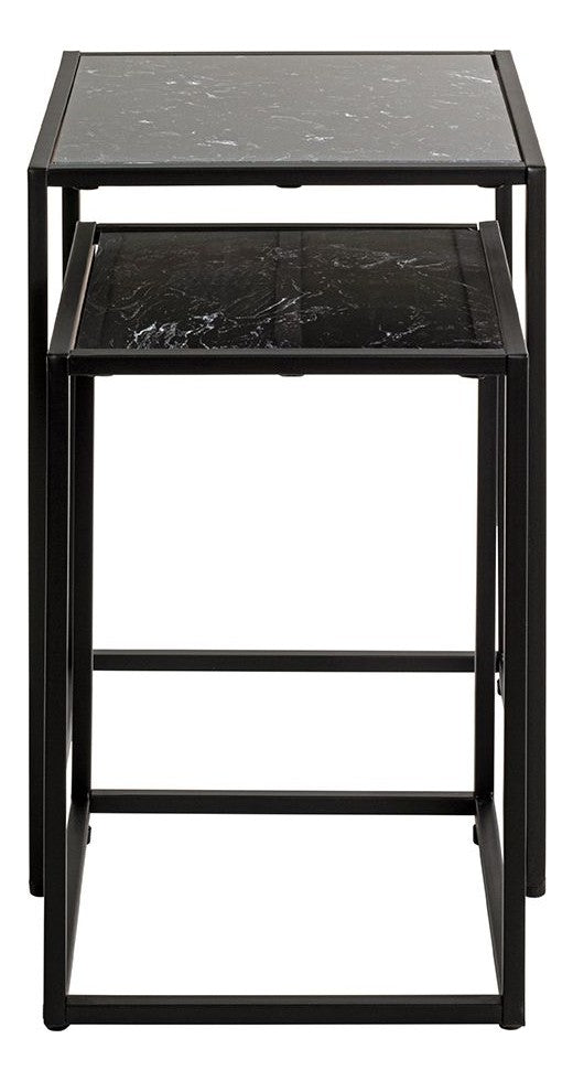 Haku Beistelltisch 2er Set, Kunstmarmor schwarz im Art-Deco-Stil