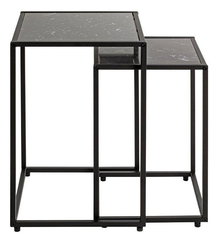 Haku Beistelltisch 2er Set, Kunstmarmor schwarz im Art-Deco-Stil