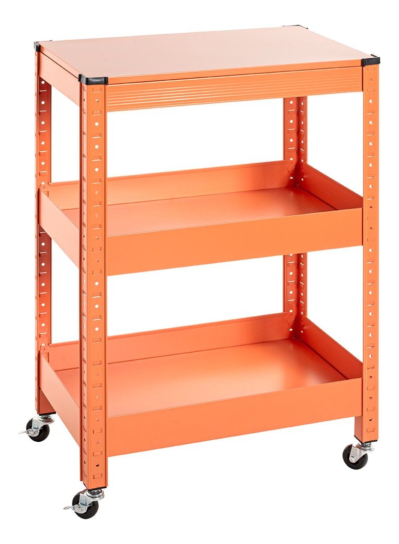Haku Servierwagen aus Metall, orange, mit Rollen und 2 Ablagen