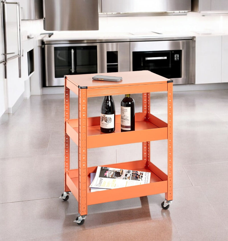 Haku Servierwagen aus Metall, orange, mit Rollen und 2 Ablagen