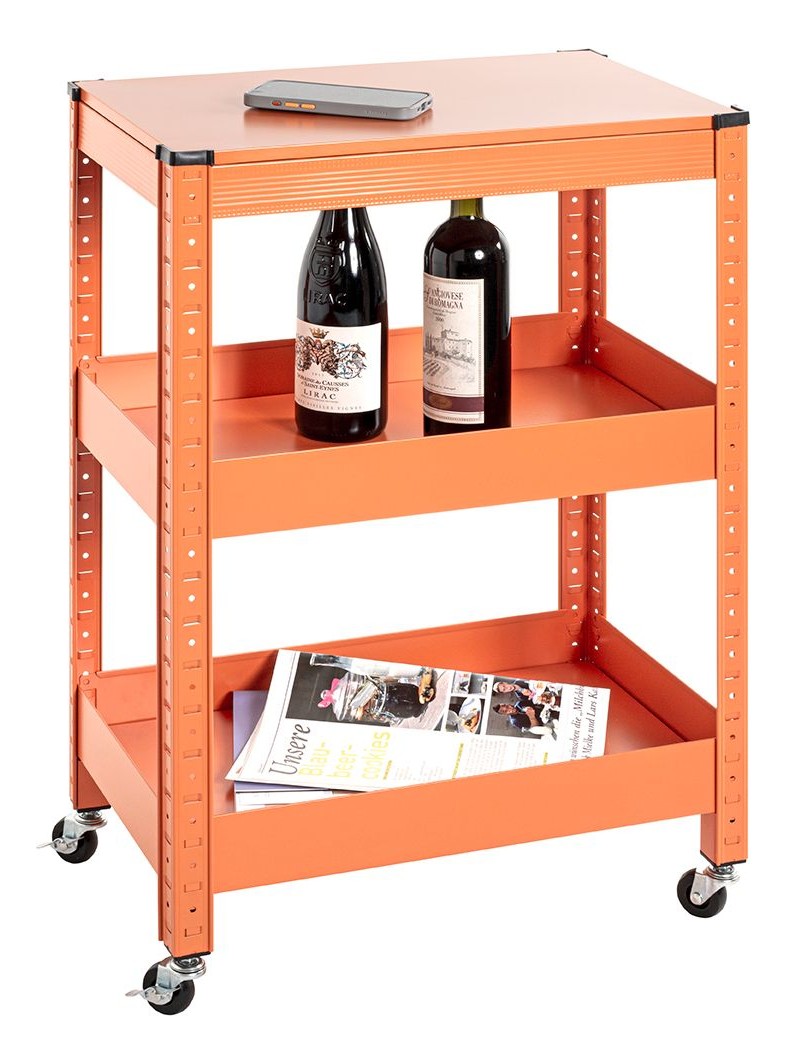 Haku Servierwagen aus Metall, orange, mit Rollen und 2 Ablagen