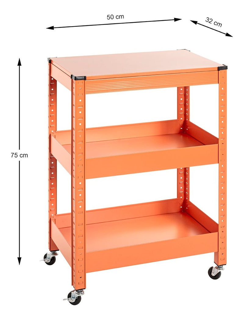 Haku Servierwagen aus Metall, orange, mit Rollen und 2 Ablagen