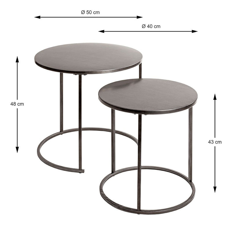 Haku Beistelltisch 2er-Set aus Metall in Anthrazit, rund