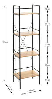 Standregal mit 4 Ablagen, Eiche-Dekor, Gestell schwarz – Ansicht 9