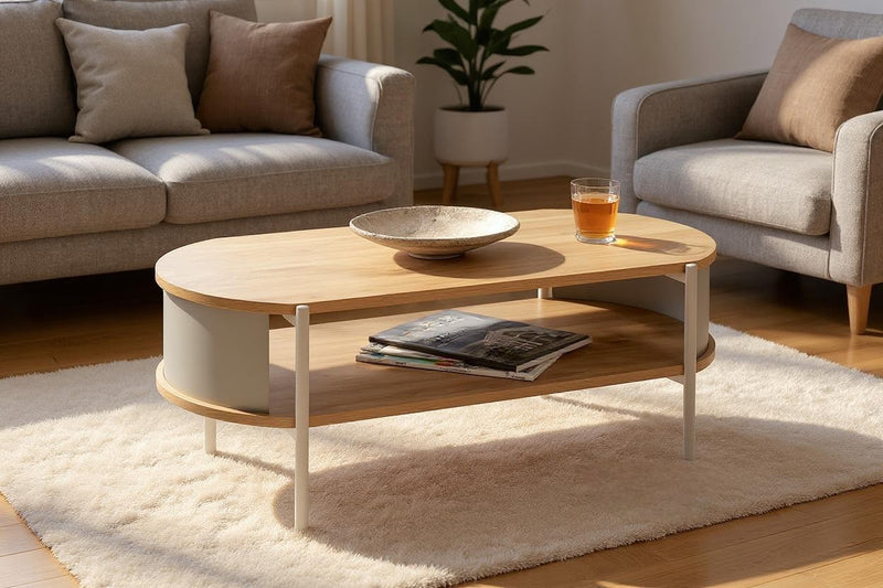 Haku Couchtisch oval Eiche-Dekor mit Gestell in Kaschmirgrau