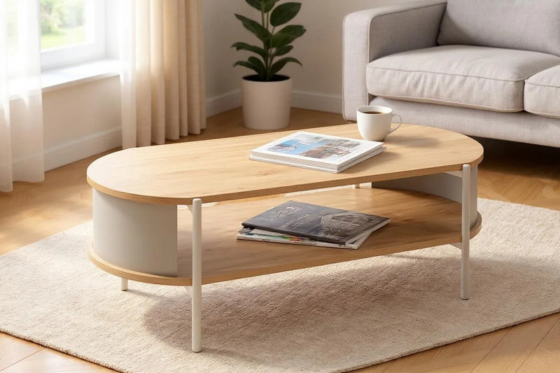 Haku Couchtisch oval Eiche-Dekor mit Gestell in Kaschmirgrau